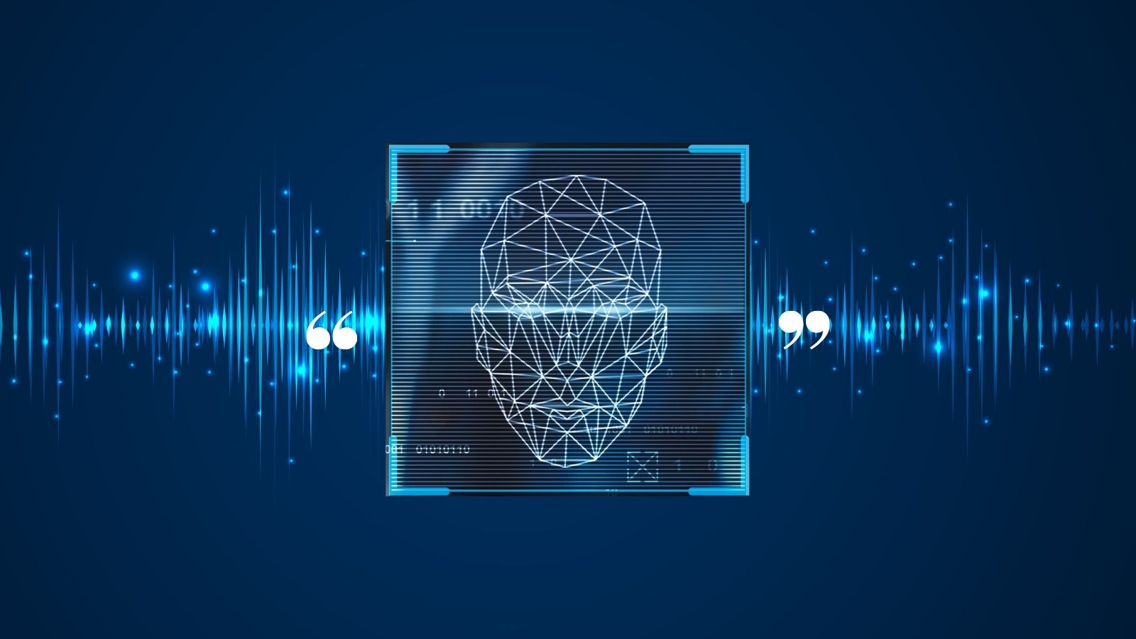 A person's face displayed on a blue background with sound waves, representing discussions on varying facial recognition standards